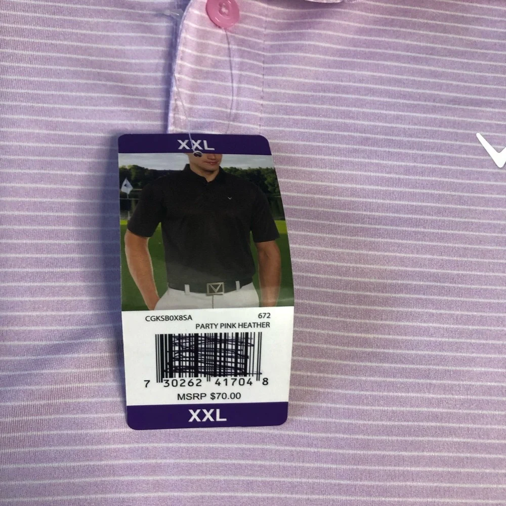 Callaway Polo Shirt Mens 2XL NWT Pink Striped Short Sleeve Golf - Picture 2 of 14